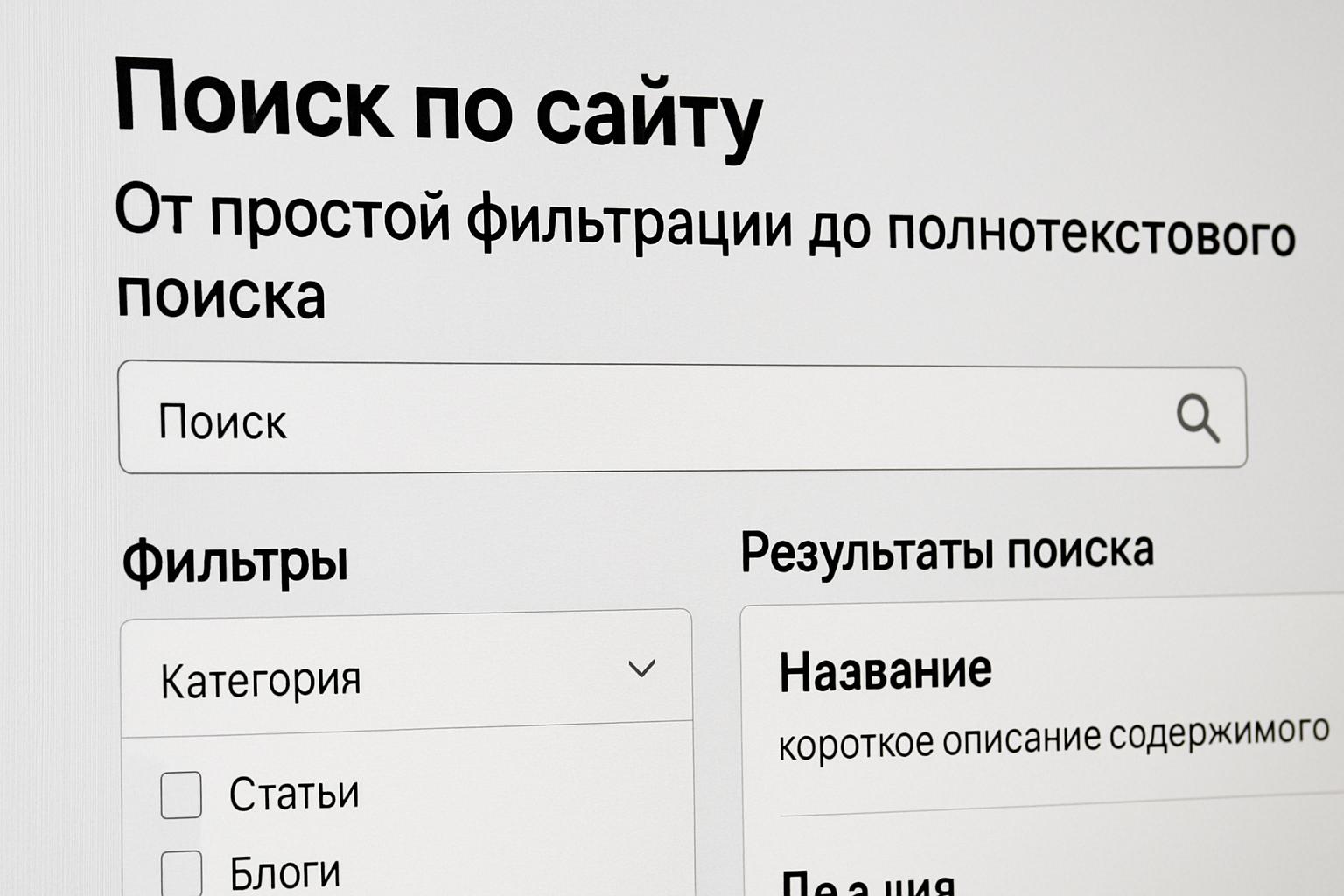 Как реализовать поиск по сайту: от простой фильтрации до полнотекстового поиска. Интерфейс и релевантность
